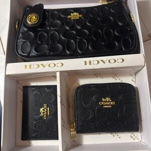 Coach Black Embossed Leather Set with Gold Accents